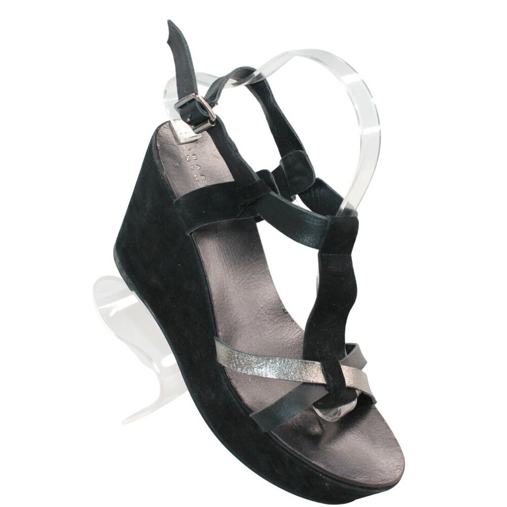 Barneys New York Womens Sz 40 Black Strappy Open Toe Leather Platform Sandals - Picture 1 of 12